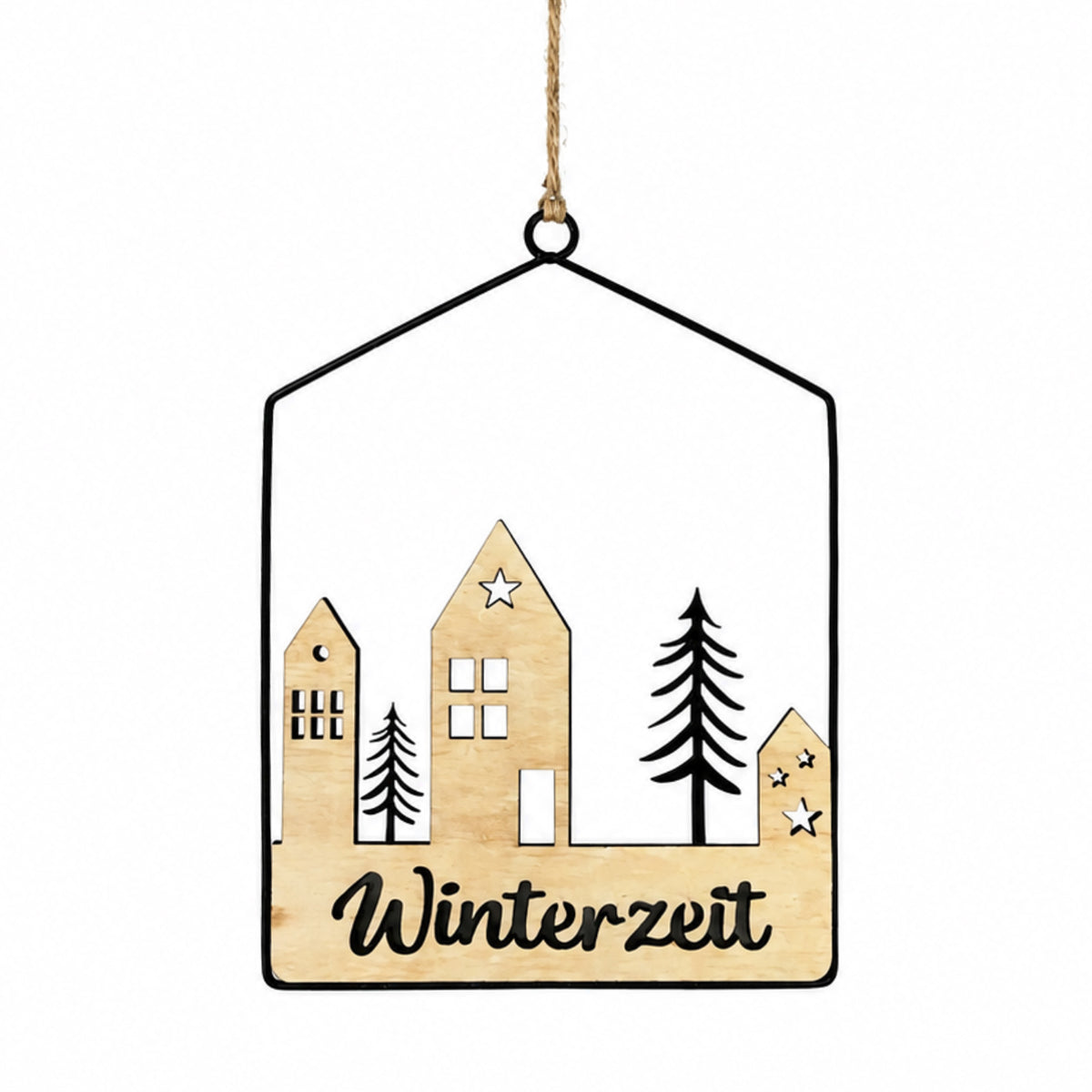 Aufhänger Elsa Winterzeit Haus aus Holz & Metall