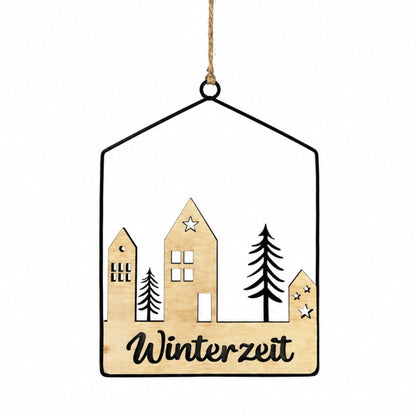 Aufhänger Elsa Winterzeit Haus aus Holz & Metall