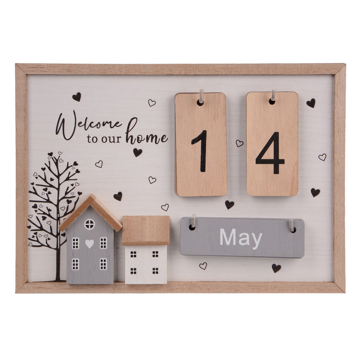 Holzkalender mit Häuser-Design