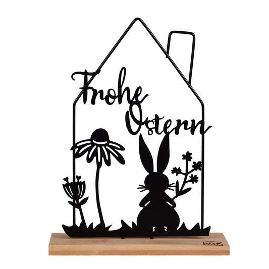 Aufsteller Silhouette Haus mit Hasen Frohe Ostern