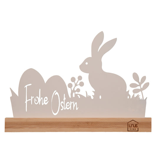 Aufsteller Frohe Ostern mit Hase weiß