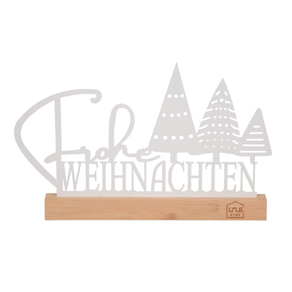 Aufsteller "Frohe Weihnachten" mit Tannenbäumen