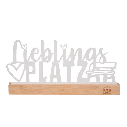 Aufsteller "Lieblings Platz" mit Herz- und Bankmotiv