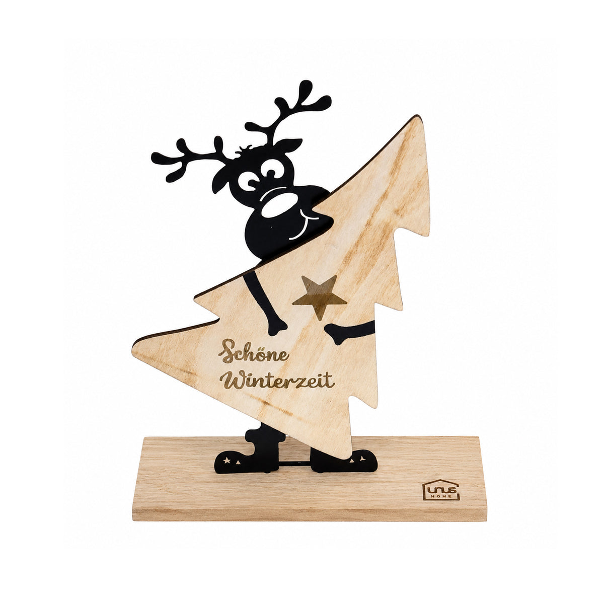 Aufsteller Rudi aus Holz Rentier mit Weihnachtsbaum