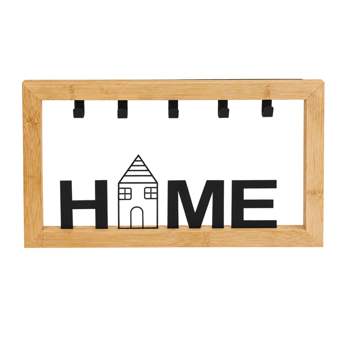 Schlüsselbrett Kira aus Bambus mit Text "Home" 5 Haken