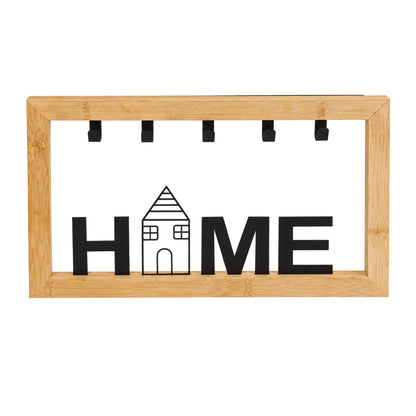 Schlüsselbrett Kira aus Bambus mit Text "Home" 5 Haken