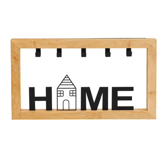 Schlüsselbrett Kira aus Bambus mit Text "Home" 5 Haken