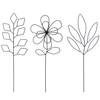 Metallkunst Stecker Blumen im 3er Set in schwarz