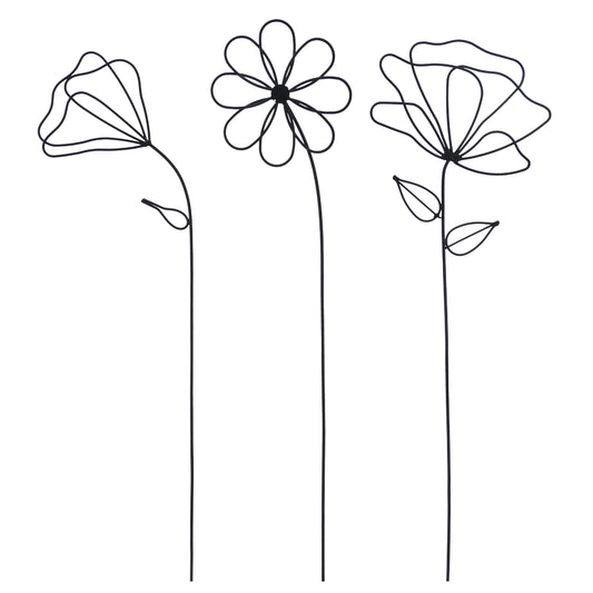 Metallkunst Stecker Blumen 3er Set Betty schwarz