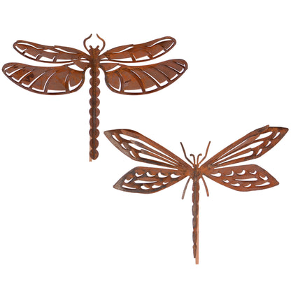 Gartenstecker Libelle 2er Set Metall  in rost