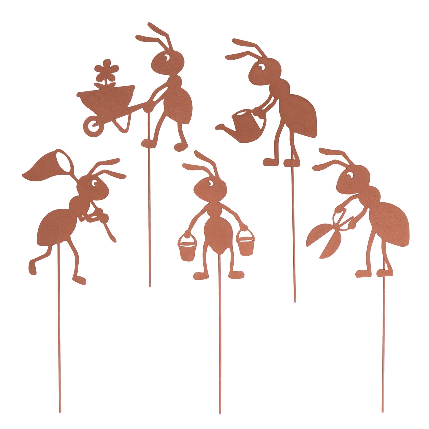 Gartenstecker Rost Ameisen Gärtner und Arbeiter 5er Set in verschiedenen Größen