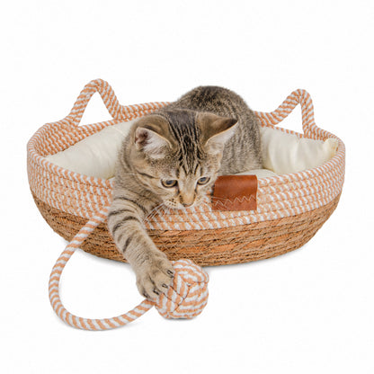 Katzenkorb Katzenbett Milo Naturfaser Baumwollseil mit Kissen