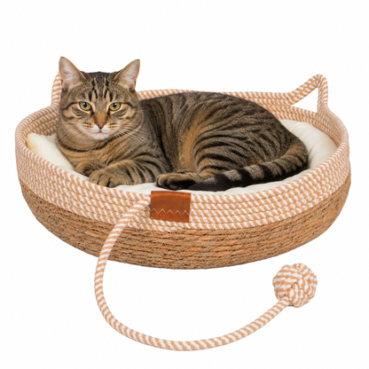 Katzenkorb Katzenbett Milo Naturfaser Baumwollseil mit Kissen