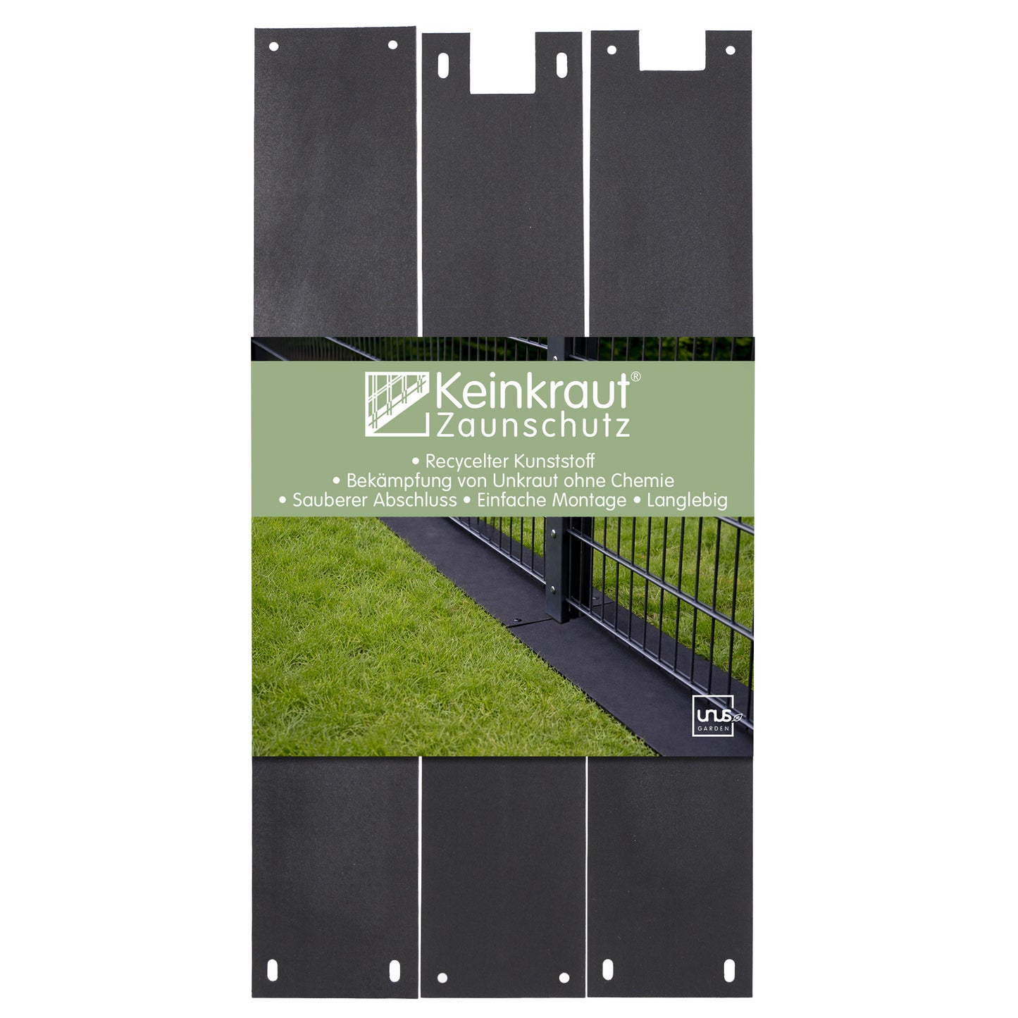Keinkraut® Zaunschutz Unkrautschutz aus recyceltem Kunststoff schwarz 15x89 cm