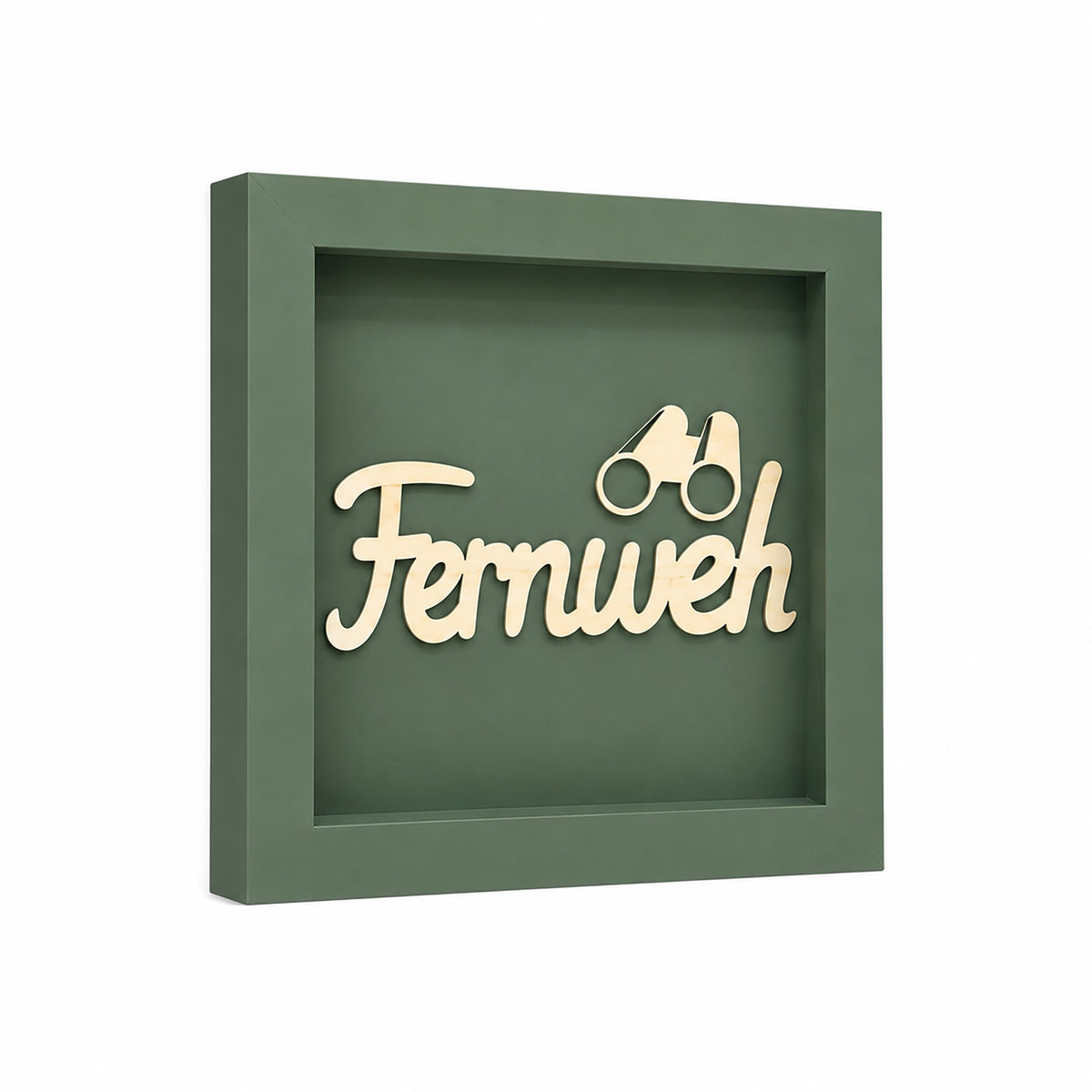 Wandbild aus Holz mit 3D Spruch „Fernweh“ 25x25cm