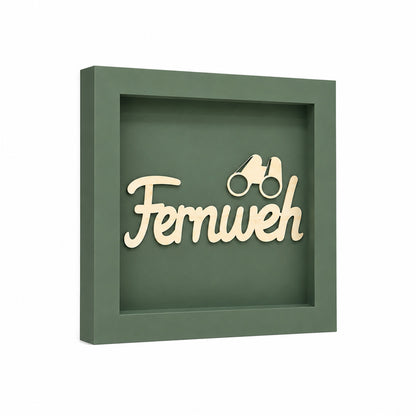 Wandbild aus Holz mit 3D Spruch „Fernweh“ 25x25cm