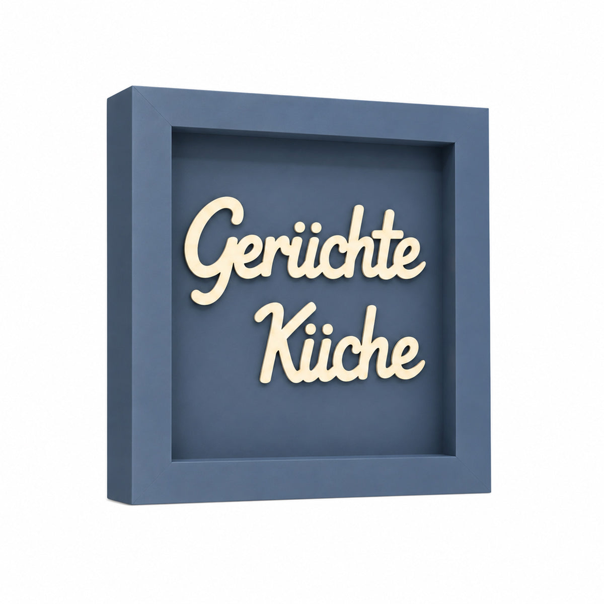 Wandbild aus Holz mit 3D Spruch „Gerüchte Küche“ 25x25cm