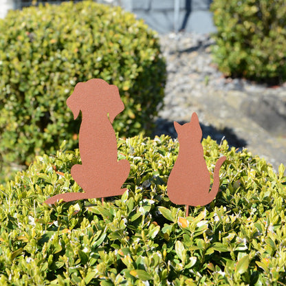 Gartenstecker Rost Hund und Katze 2er Set