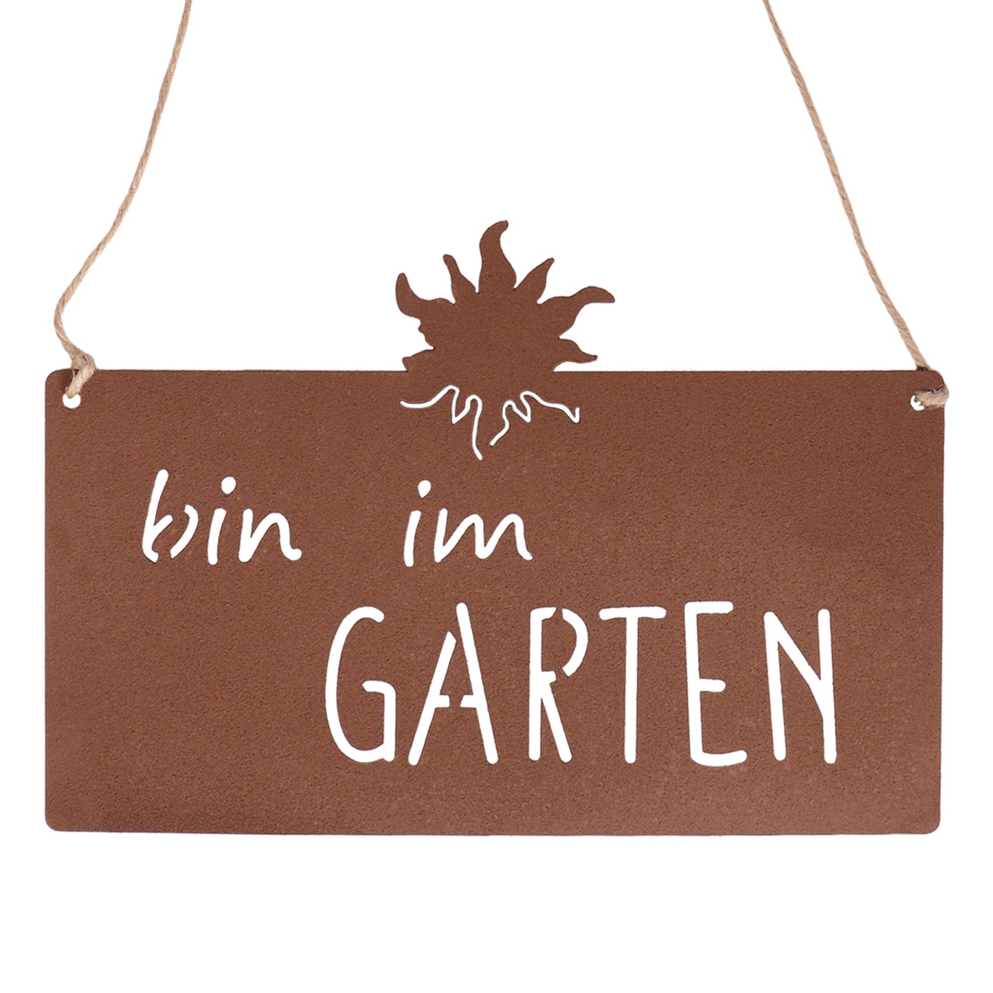 Aufhänger Gartenschild "bin im Garten" Rost