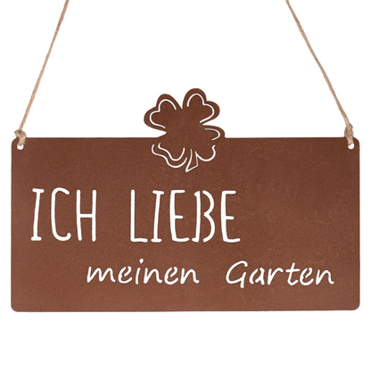 Aufhänger Gartenschild "Ich Liebe meinen Garten" Rost
