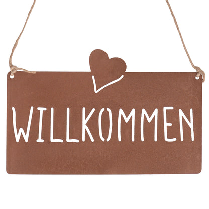 Aufhänger Gartenschild "Willkommen" Rost