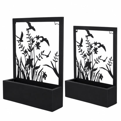 Blumenkasten mit Rankhilfe 2er Set Metall schwarz mit Blumen und Vögeln