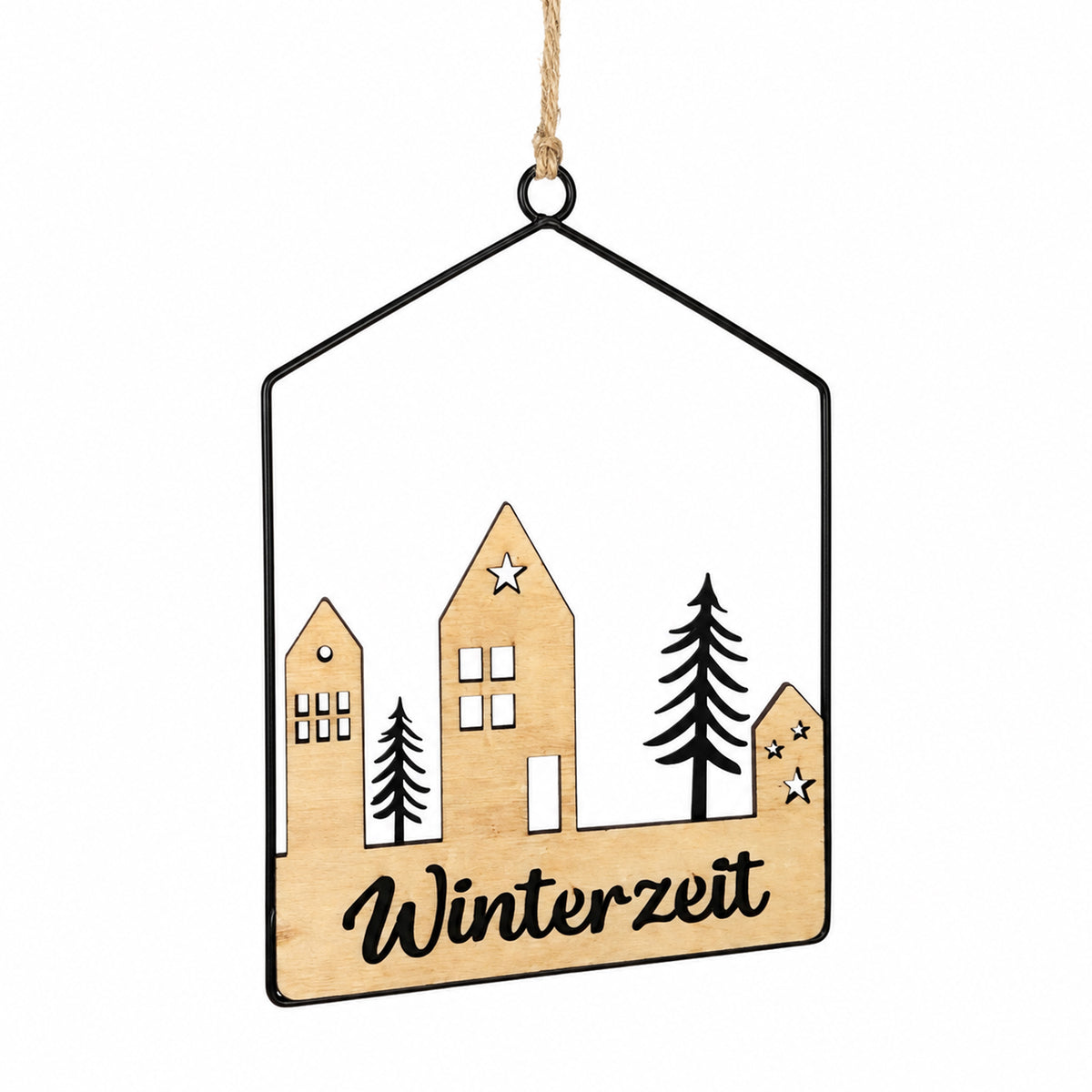 Aufhänger Elsa Winterzeit Haus aus Holz & Metall