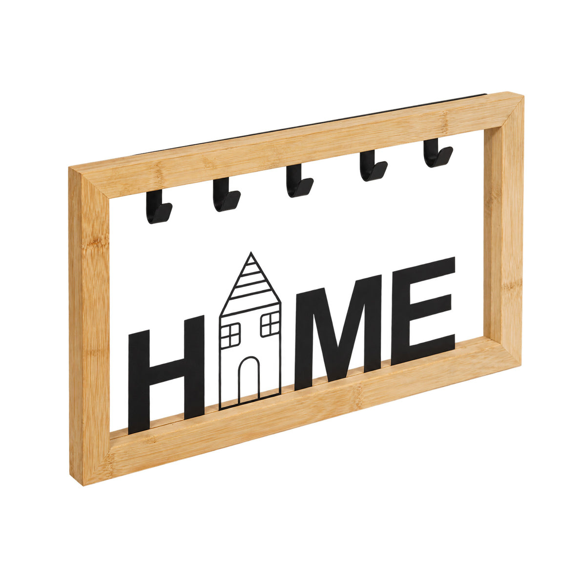 Schlüsselbrett Kira aus Bambus mit Text "Home" 5 Haken