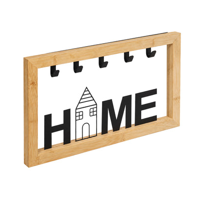 Schlüsselbrett Kira aus Bambus mit Text "Home" 5 Haken