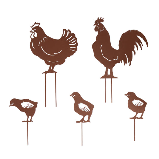 Gartenstecker Rost Hühnerfamilie 5er Set