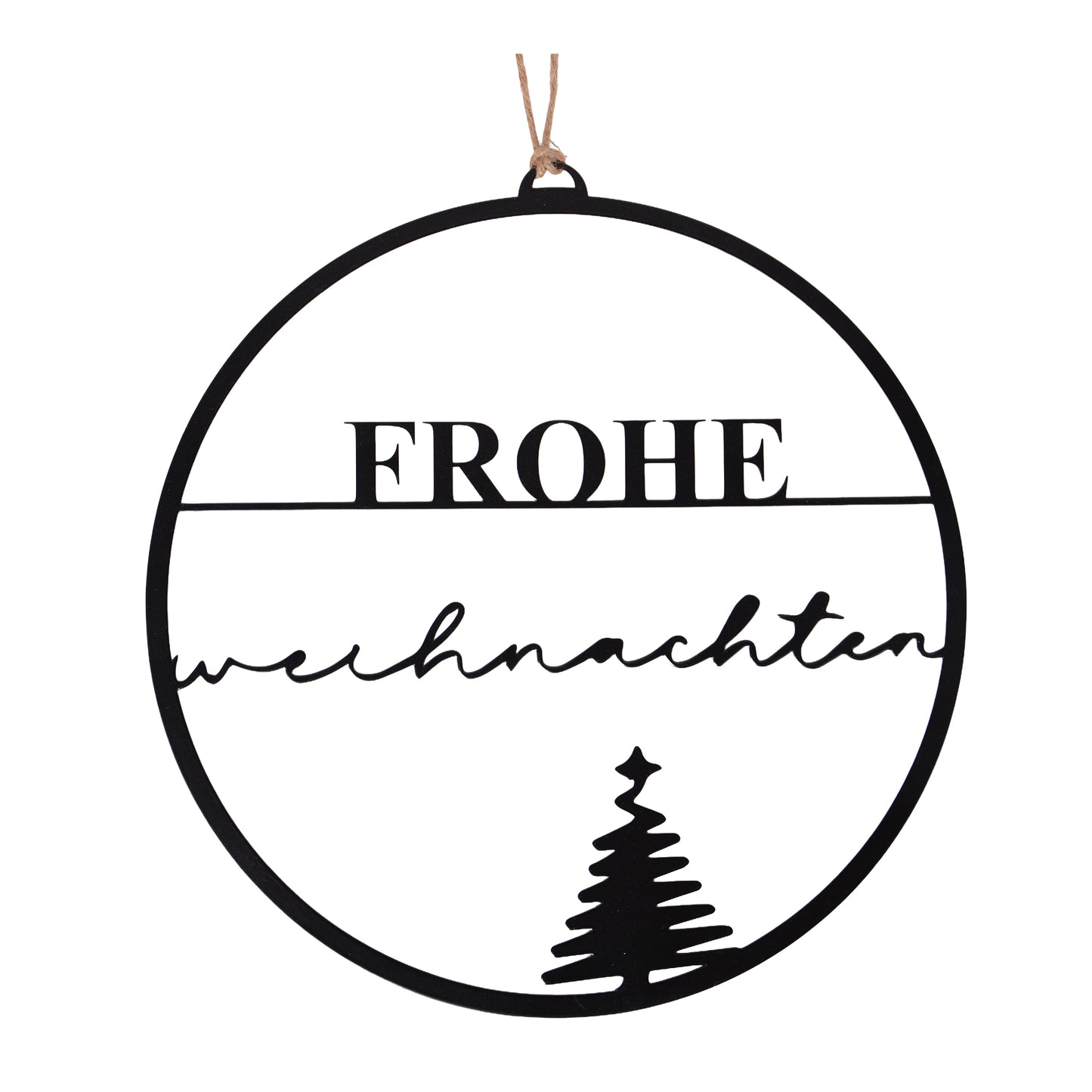 Aufhänger "Frohe Weihnachten" mit Tannenbäumen in schwarz
