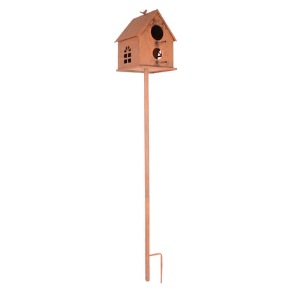 Vogelhaus mit Stab in rost