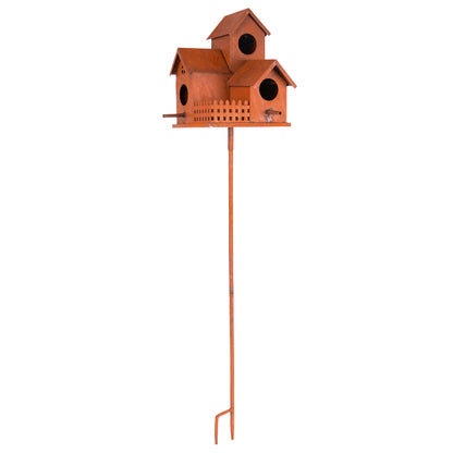 Vogelhaus mit Stab in rost