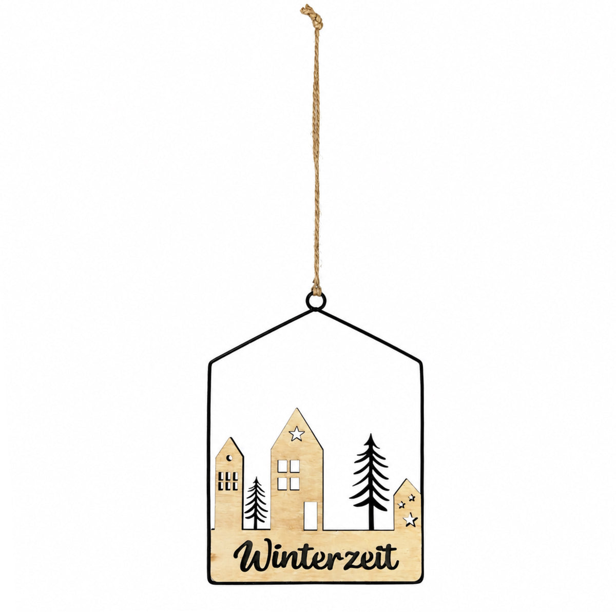 Aufhänger Elsa Winterzeit Haus aus Holz & Metall