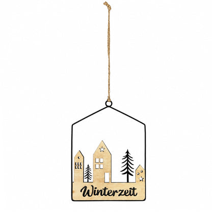 Aufhänger Elsa Winterzeit Haus aus Holz & Metall