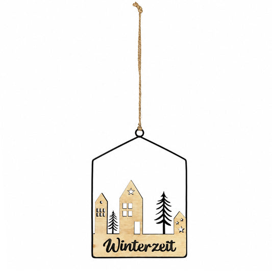 Aufhänger Elsa Winterzeit Haus aus Holz & Metall