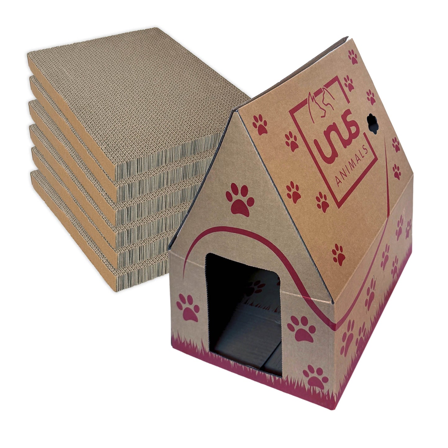Katzenhaus Pappe Madame Miez inkl. 6 Kratzbretter