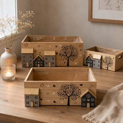 Holzkisten 3er Set White-Washed bepflanzbar