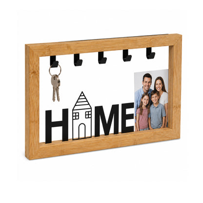 Schlüsselbrett Kira aus Bambus mit Text "Home" 5 Haken