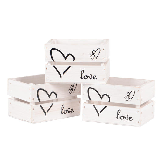 3er Set Holzkiste "love" weiß washed klein