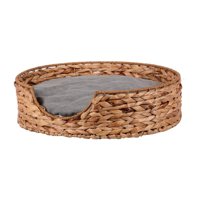 Haustierkorb rund natur mit Kissen grau Ø 49 cm