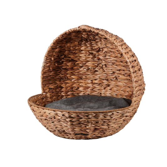Haustierkorb rund/halbkugel offen natur mit Kissen grau Ø 58 cm