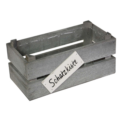 Kiste Holz rechteckig mit Kunststoffeinsatz grau washed "Schatzkiste" 3er Set