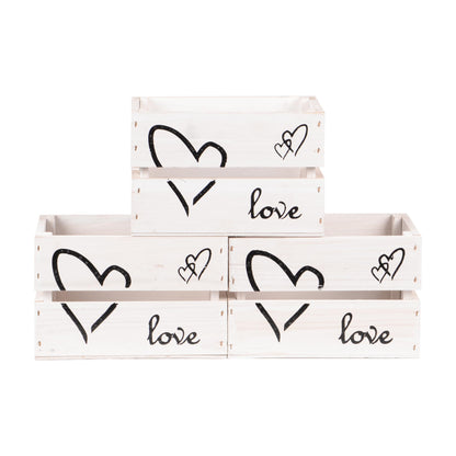 3er Set Holzkiste "love" weiß washed klein