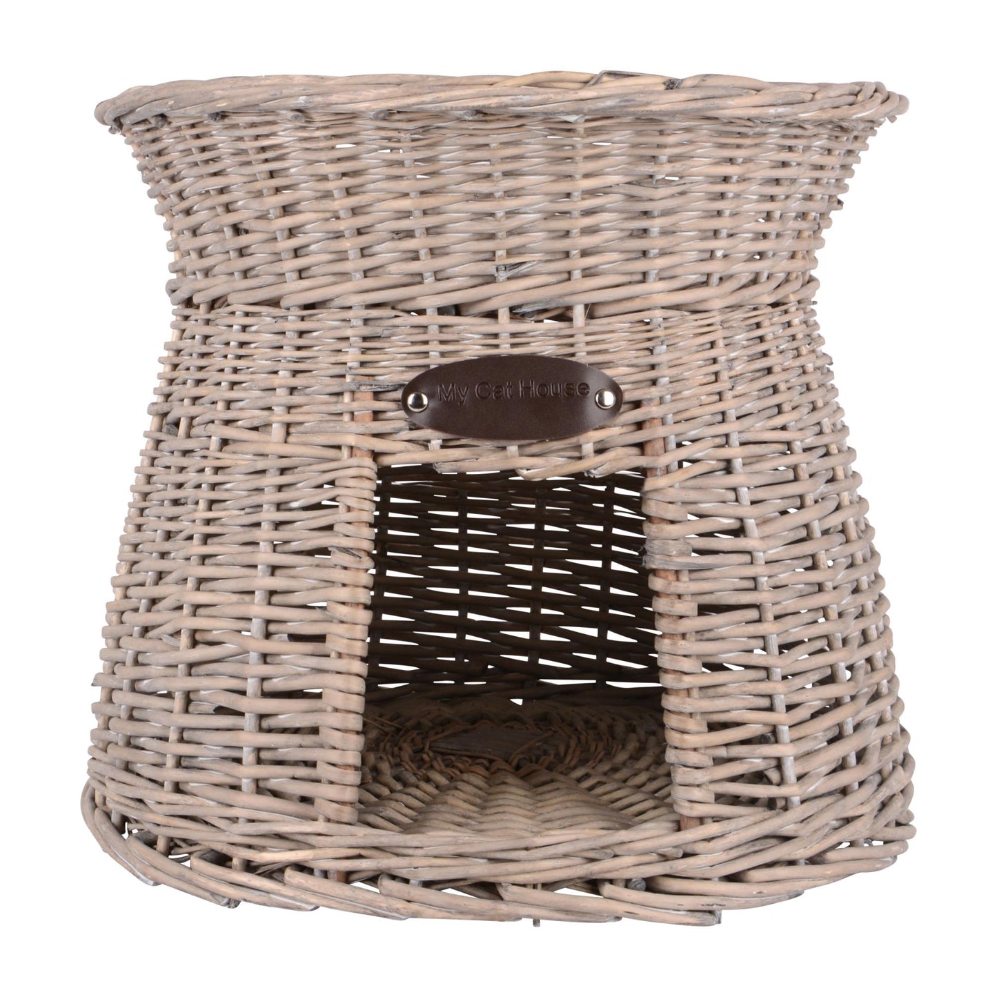 Katzenkörbchen, Katzenkorb, Katzenturm aus Rattan in Grau