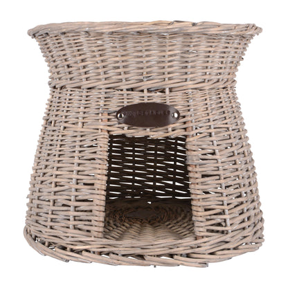 Katzenkörbchen, Katzenkorb, Katzenturm aus Rattan in Grau