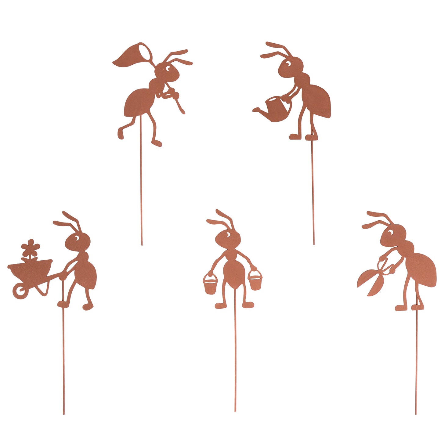 Gartenstecker Rost Ameisen Gärtner und Arbeiter 5er Set in verschiedenen Größen