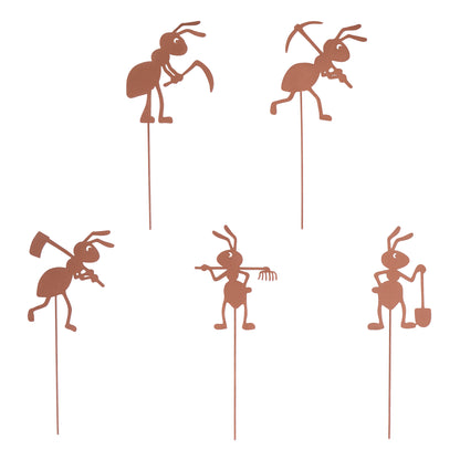 Gartenstecker Rost Ameisen Gärtner und Arbeiter 5er Set in verschiedenen Größen