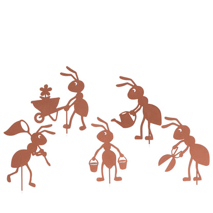 Gartenstecker Rost Ameisen Gärtner und Arbeiter 5er Set in verschiedenen Größen