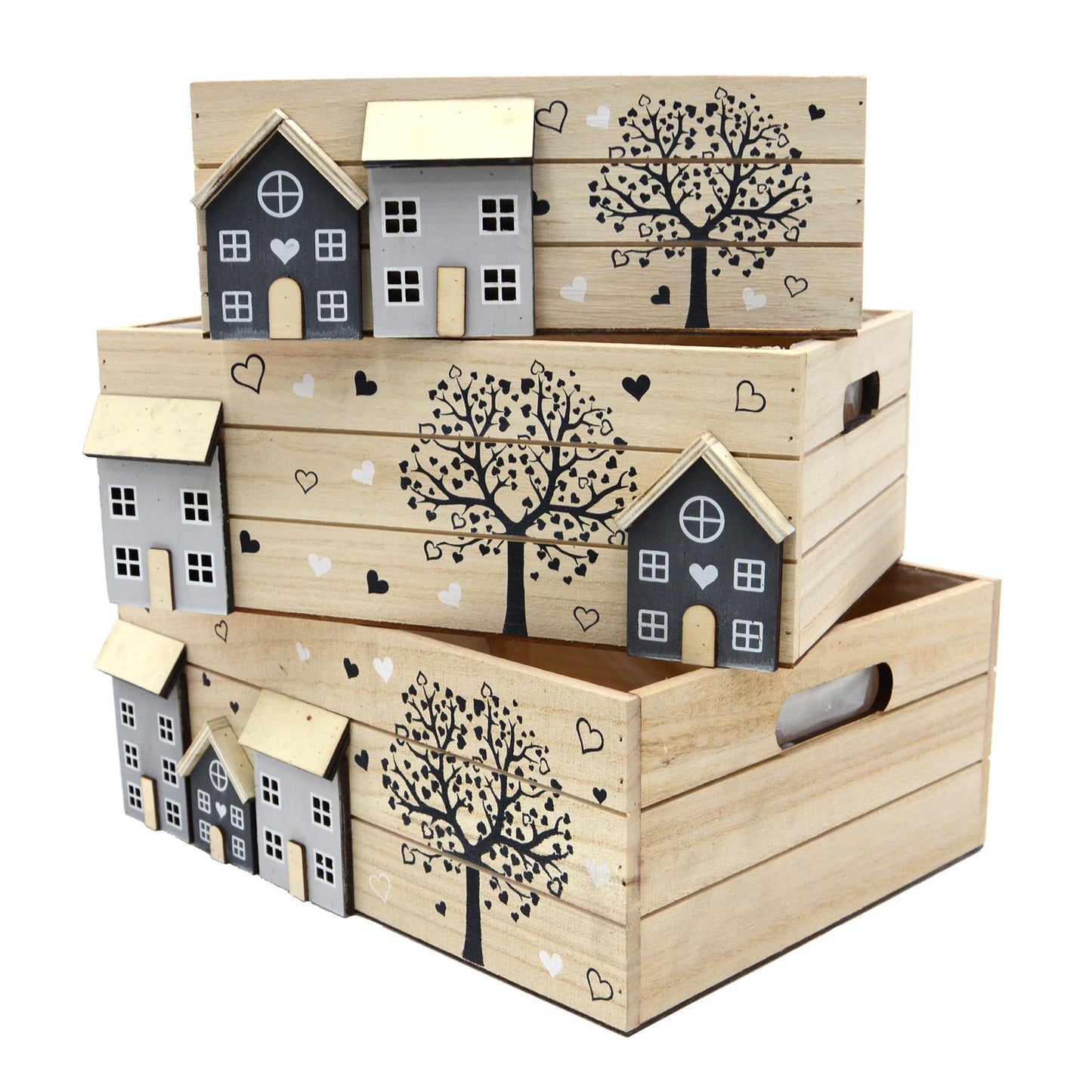 Holzkisten 3er Set White-Washed bepflanzbar